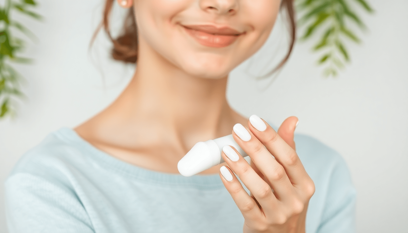 Natural background, and the design features a girl's hand applying a moisturizing cream.
