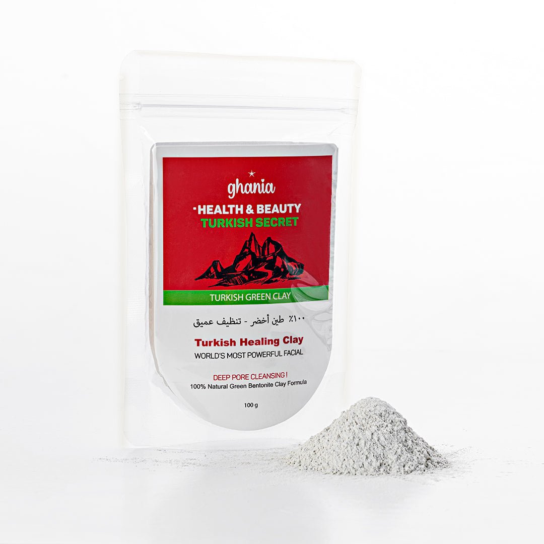 طين غانيه الطين الأخضر الطبيعي للعناية بالبشرة، مثالي للوجه والشعر